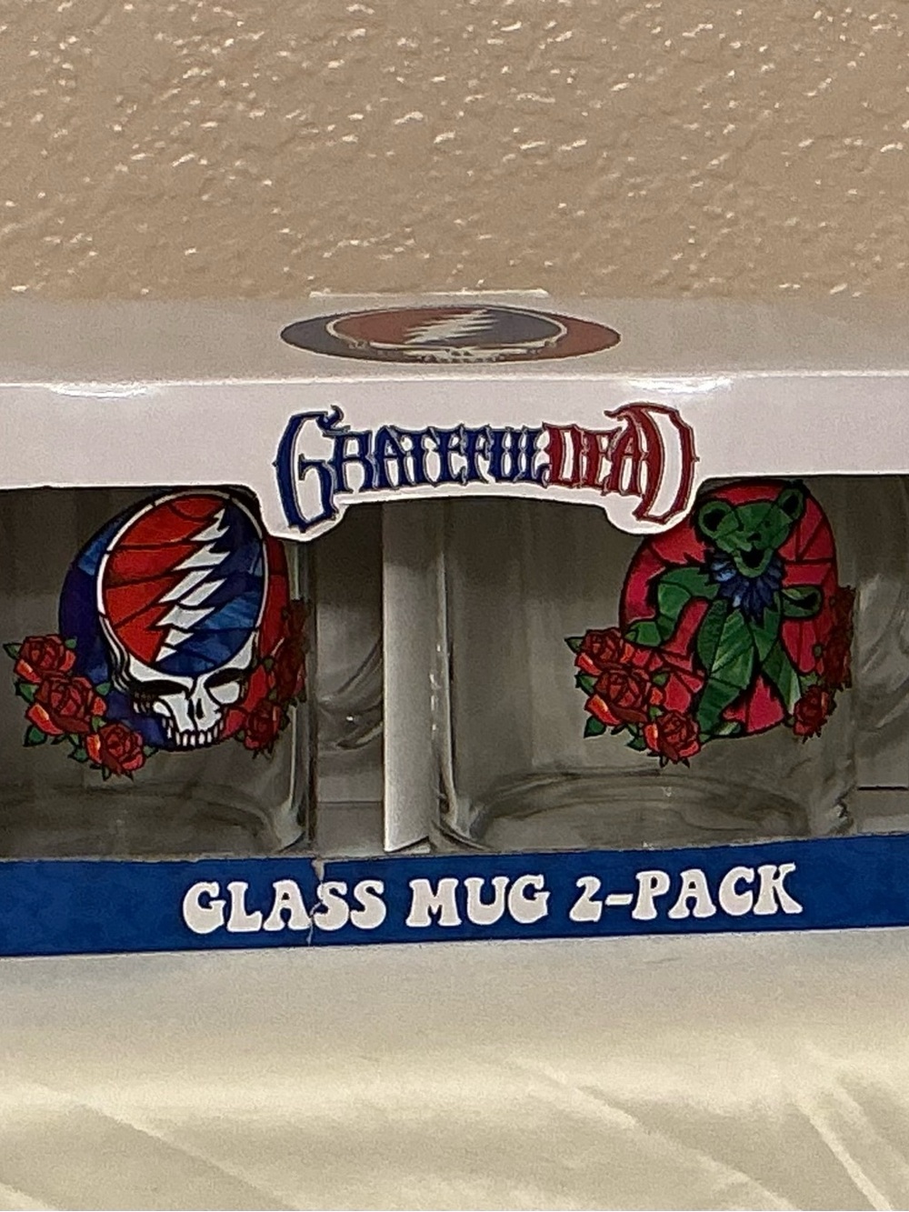 Grateful Dead Glass Mug Set with Red, Blue, Green Artwork